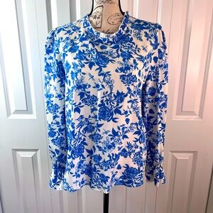 Blue and White Blouse Top